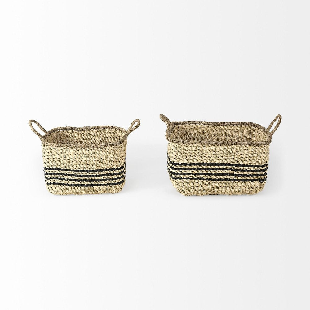 Set of Two Natural And Black Rattan Basket HomeRoots