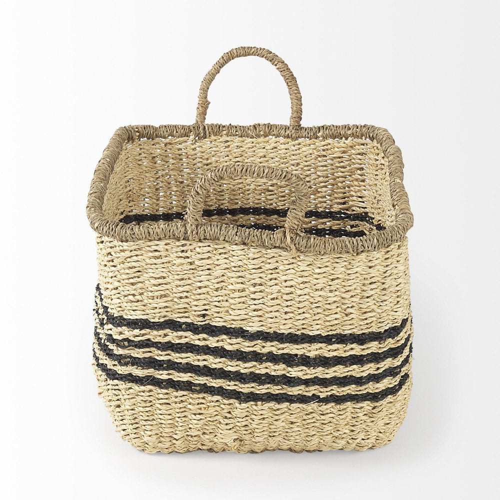 Set of Two Natural And Black Rattan Basket HomeRoots