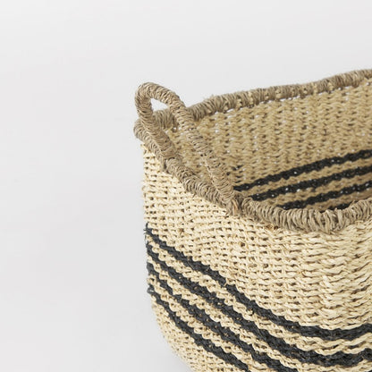Set of Two Natural And Black Rattan Basket HomeRoots
