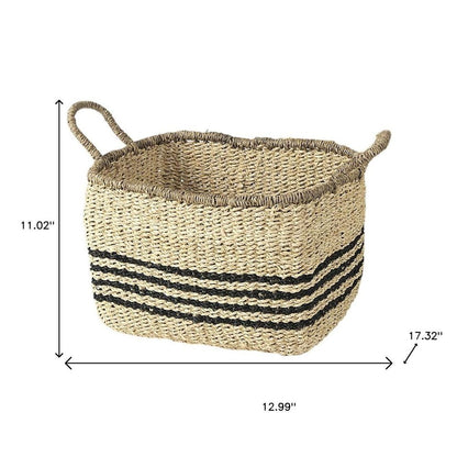 Set of Two Natural And Black Rattan Basket HomeRoots