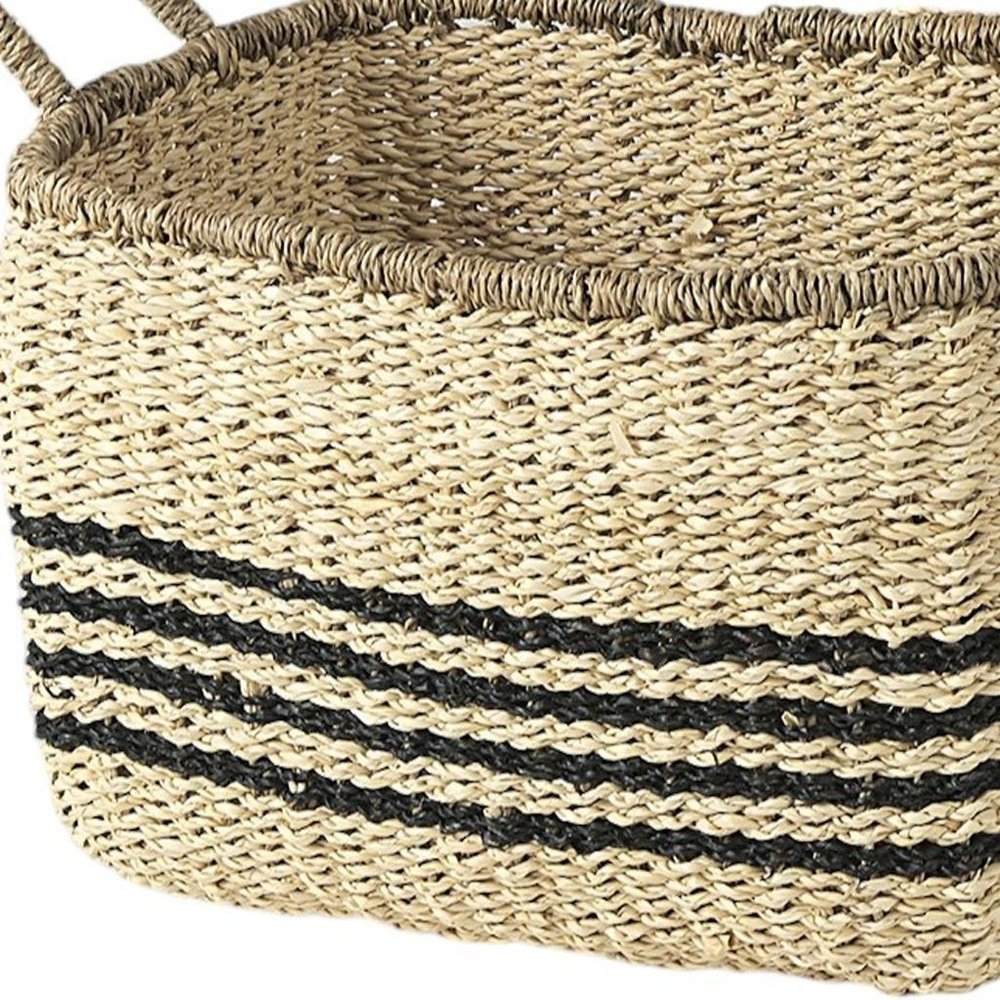 Set of Two Natural And Black Rattan Basket HomeRoots