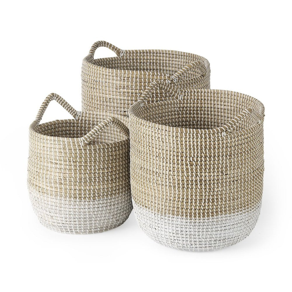 Set of Three Beige And White Wicker Desk Organizer HomeRoots