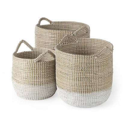 Set of Three Beige And White Wicker Desk Organizer HomeRoots
