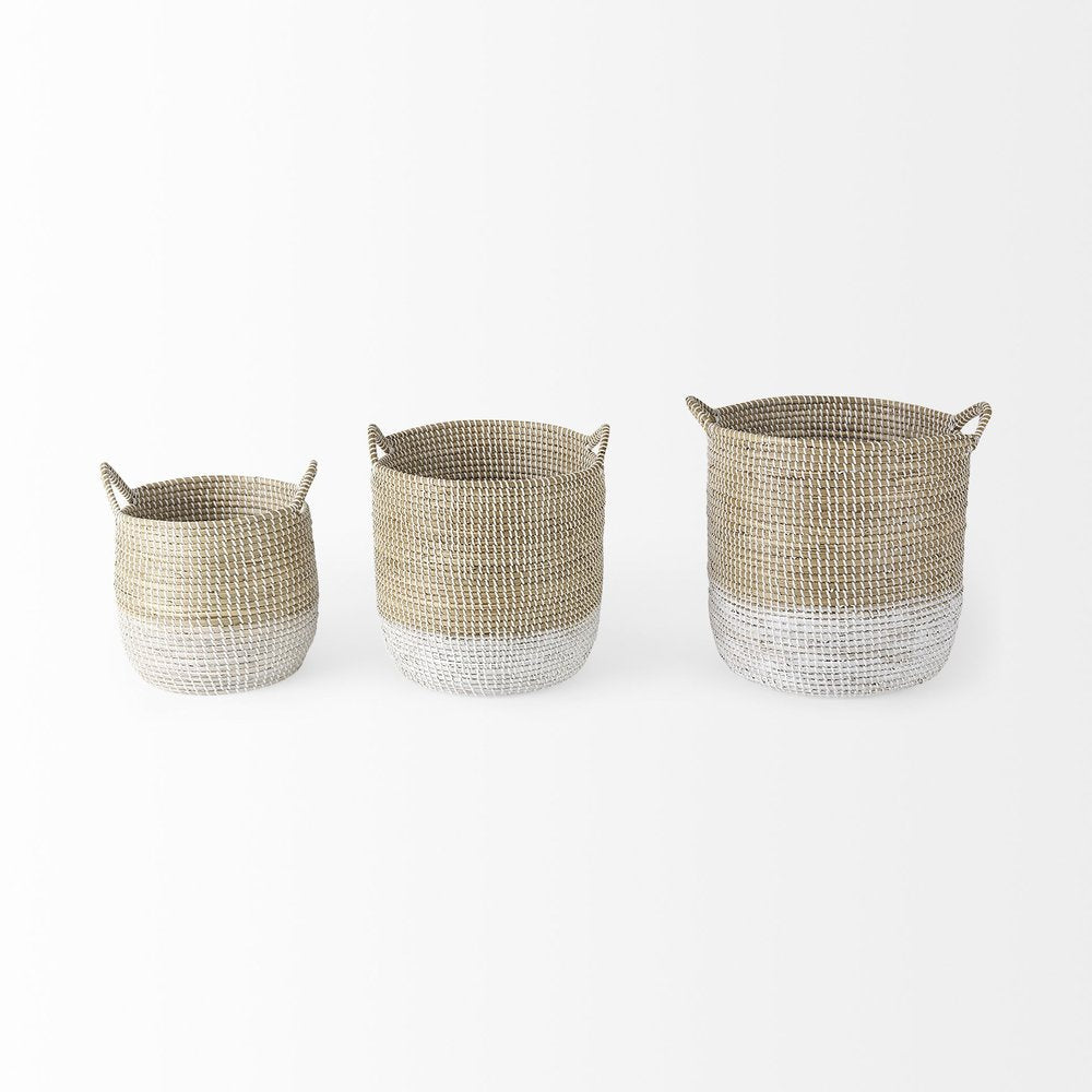 Set of Three Beige And White Wicker Desk Organizer HomeRoots