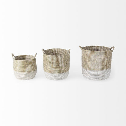 Set of Three Beige And White Wicker Desk Organizer HomeRoots