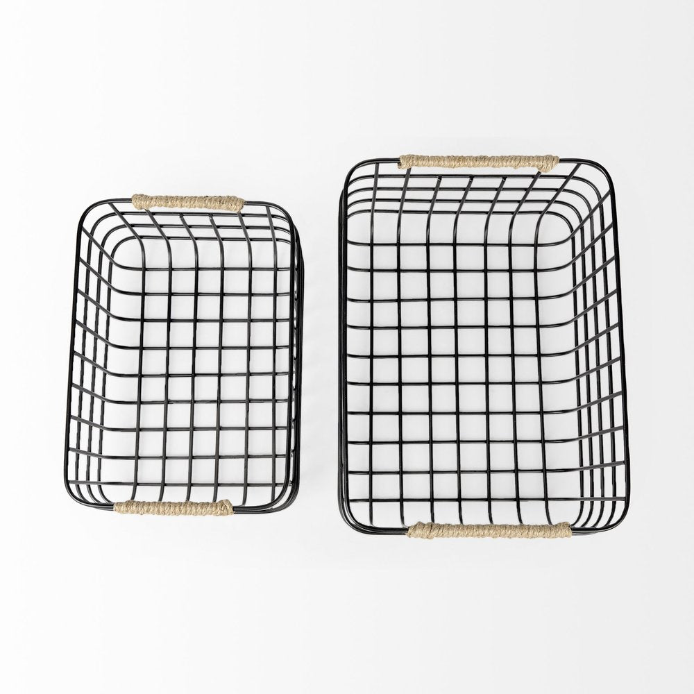 Set of Two Black Metal Basket HomeRoots