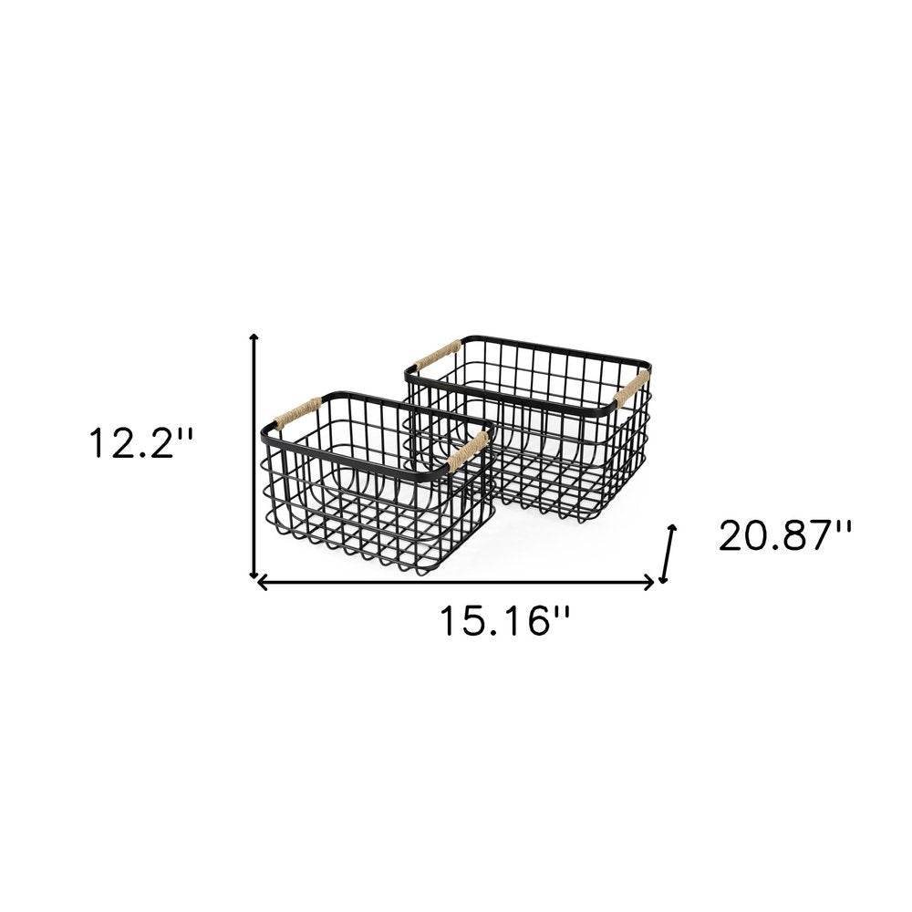 Set of Two Black Metal Basket HomeRoots
