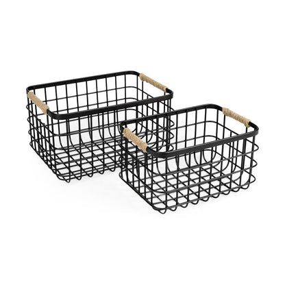 Set of Two Black Metal Basket HomeRoots