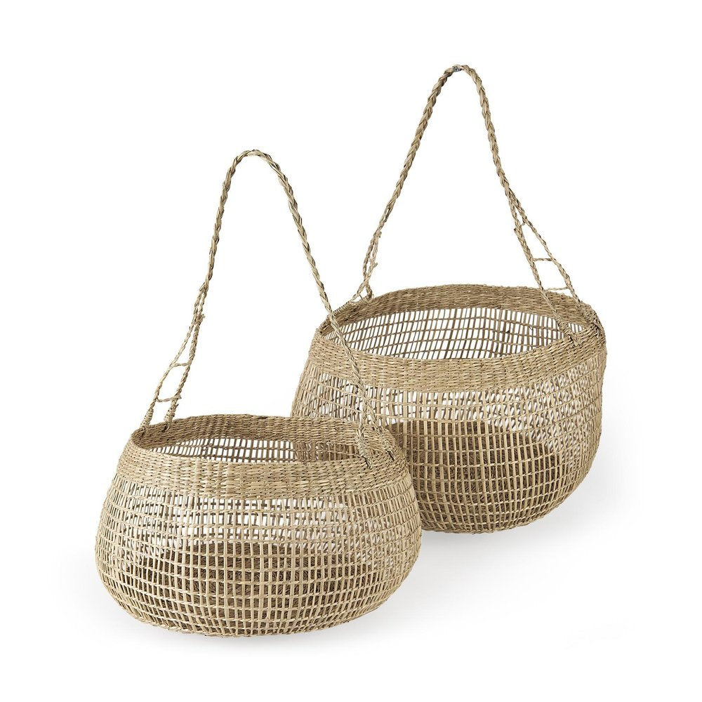 Set of Two Brown Wicker Basket — view 1
