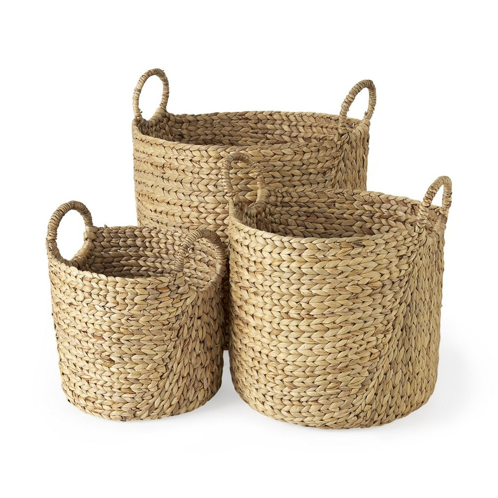 Set of Three Brown Wicker Basket — view 1