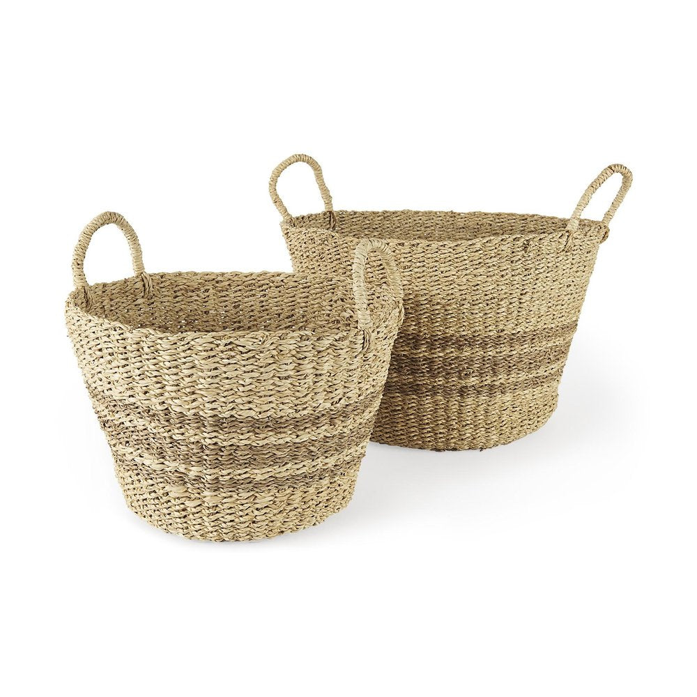 Set of Two Brown Wicker Basket — view 1