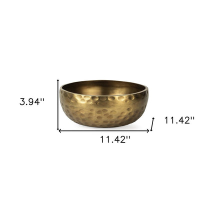 11" Antiqued Brass Hammered Artisan Round Centerpiece Bowl HomeRoots