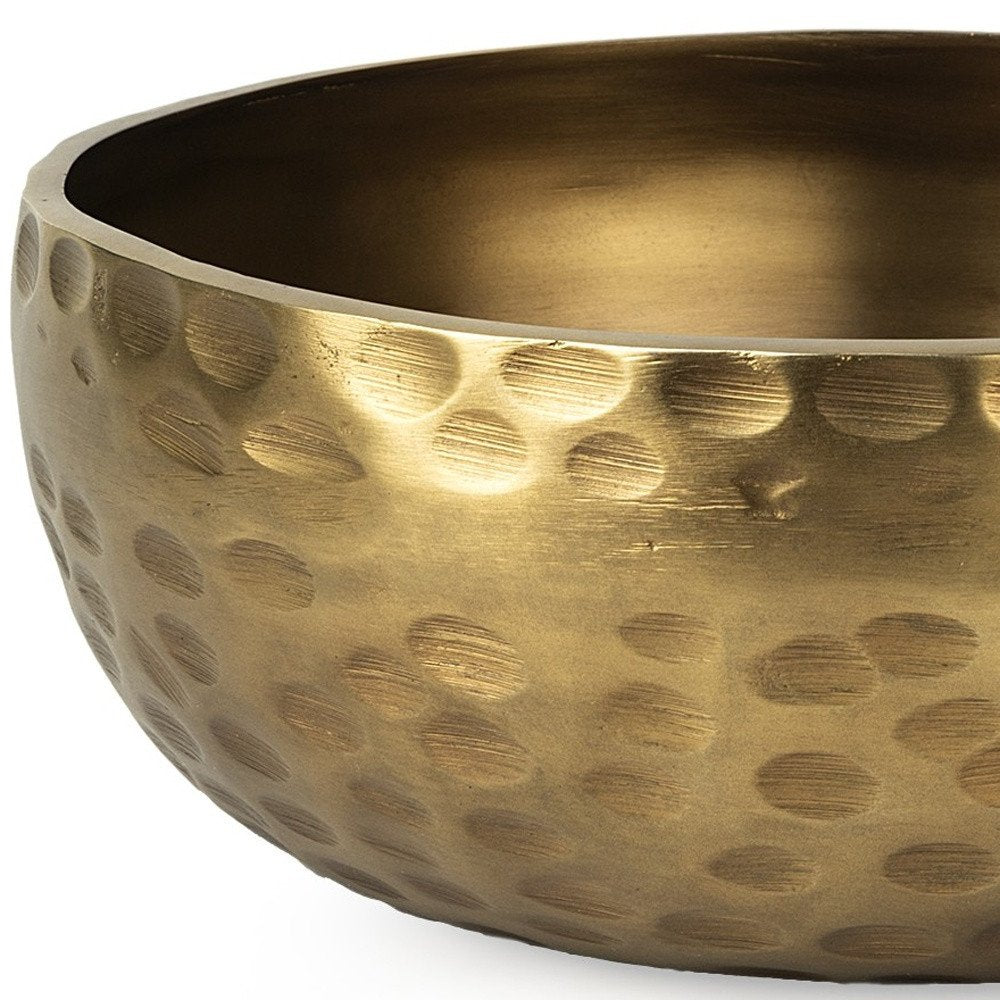 11" Antiqued Brass Hammered Artisan Round Centerpiece Bowl HomeRoots