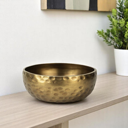11" Antiqued Brass Hammered Artisan Round Centerpiece Bowl HomeRoots