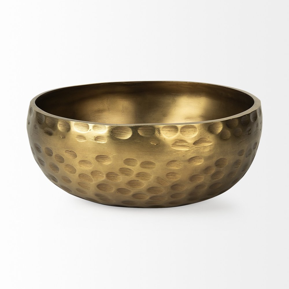 11" Antiqued Brass Hammered Artisan Round Centerpiece Bowl HomeRoots