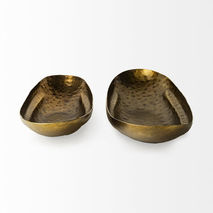 Set of Two Gold Hammered Metal Boat Shaped Decorative Bowls HomeRoots