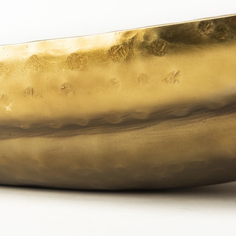 Set of Two Gold Hammered Metal Boat Shaped Decorative Bowls HomeRoots