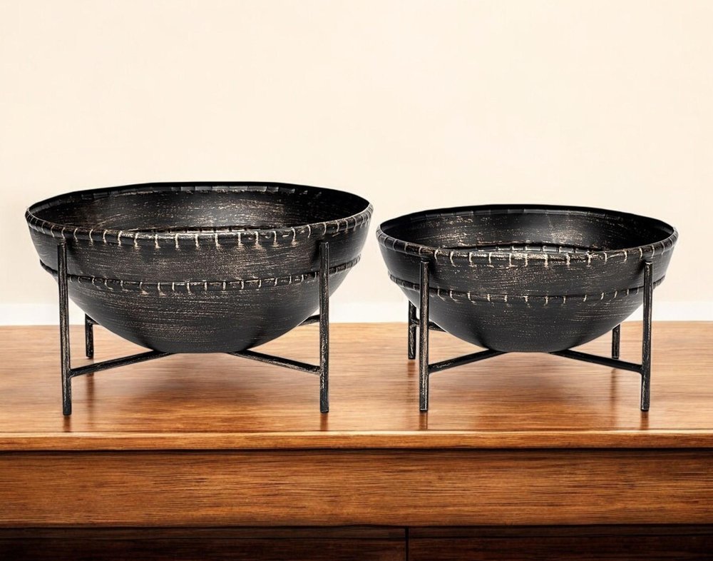 Set of Two Black Metal Decorative Bowl HomeRoots