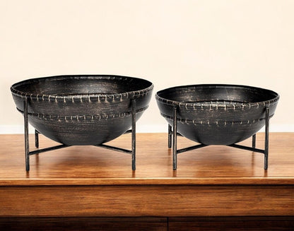 Set of Two Black Metal Decorative Bowl HomeRoots