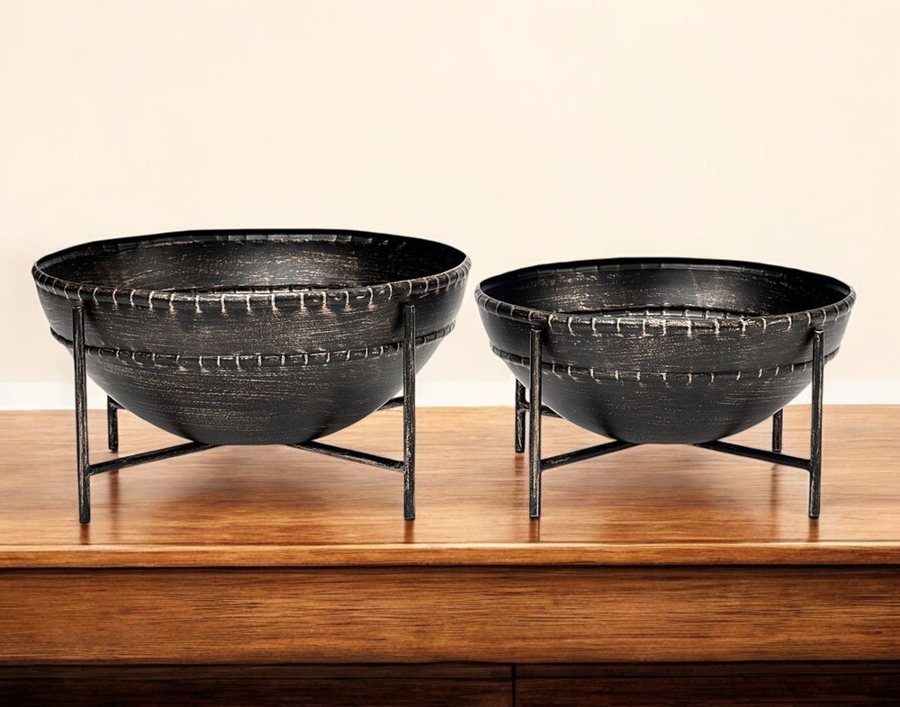Set of Two Black Metal Decorative Bowl HomeRoots