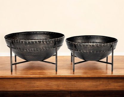 Set of Two Black Metal Decorative Bowl HomeRoots
