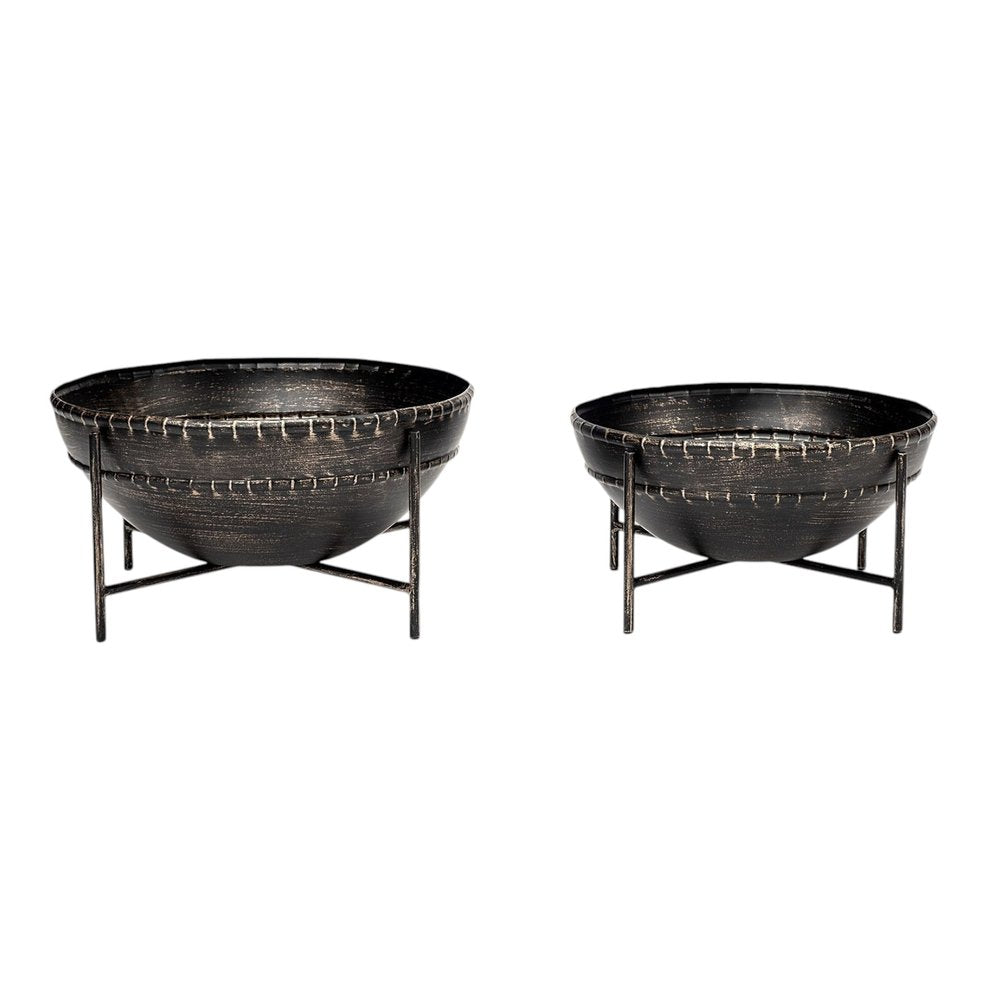 Set of Two Black Metal Decorative Bowl HomeRoots