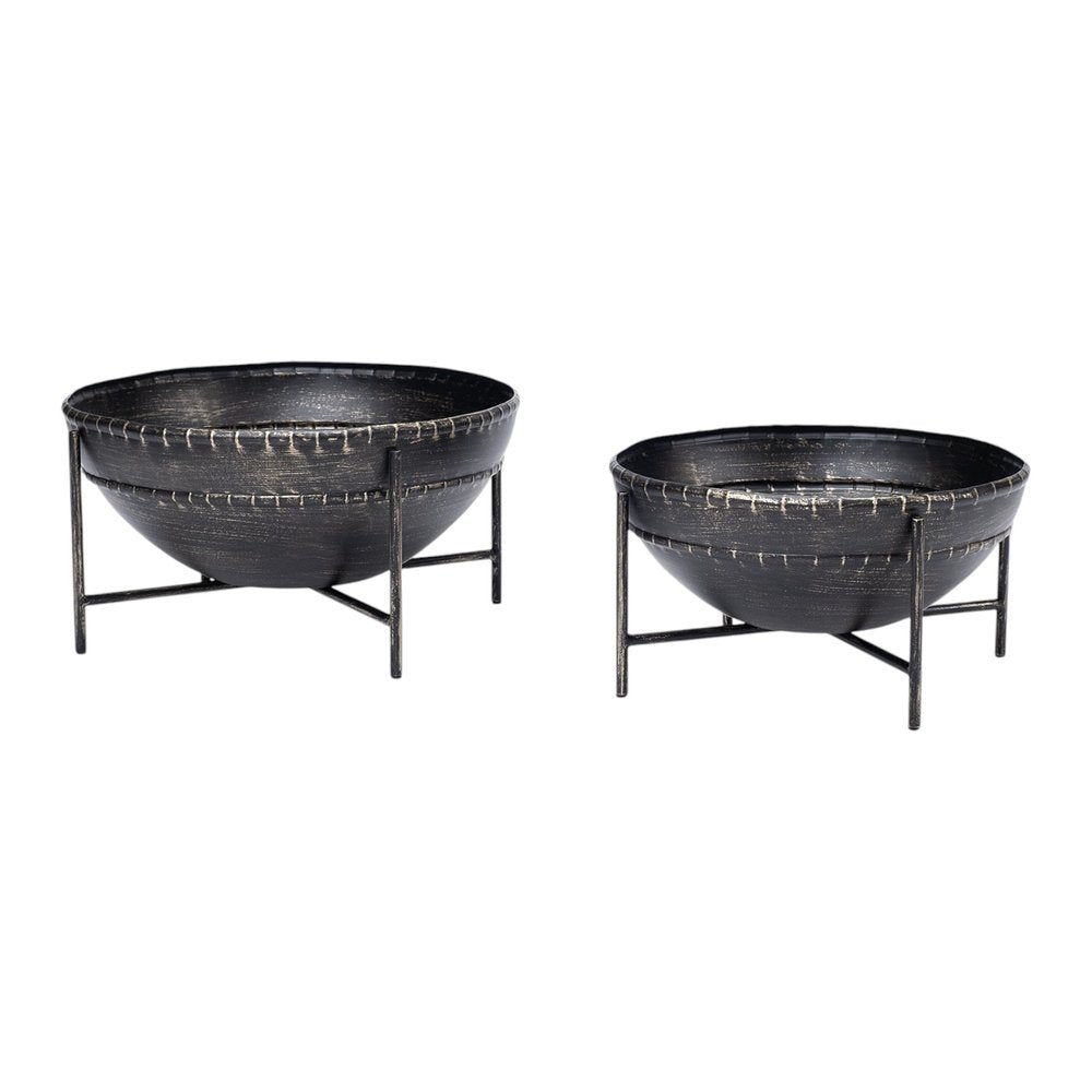 Set of Two Black Metal Decorative Bowl HomeRoots