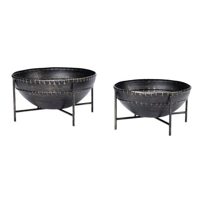 Set of Two Black Metal Decorative Bowl HomeRoots