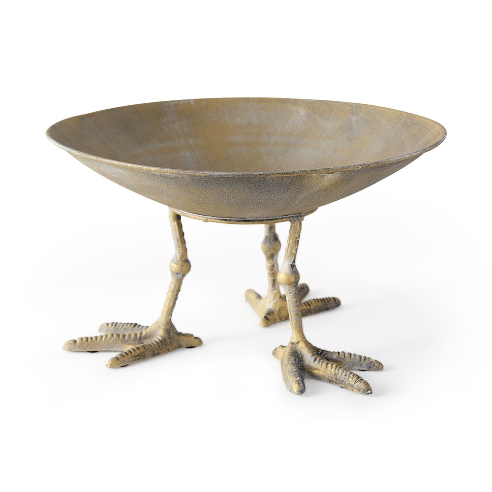 13" Gold Metal Round Centerpiece Bowl HomeRoots