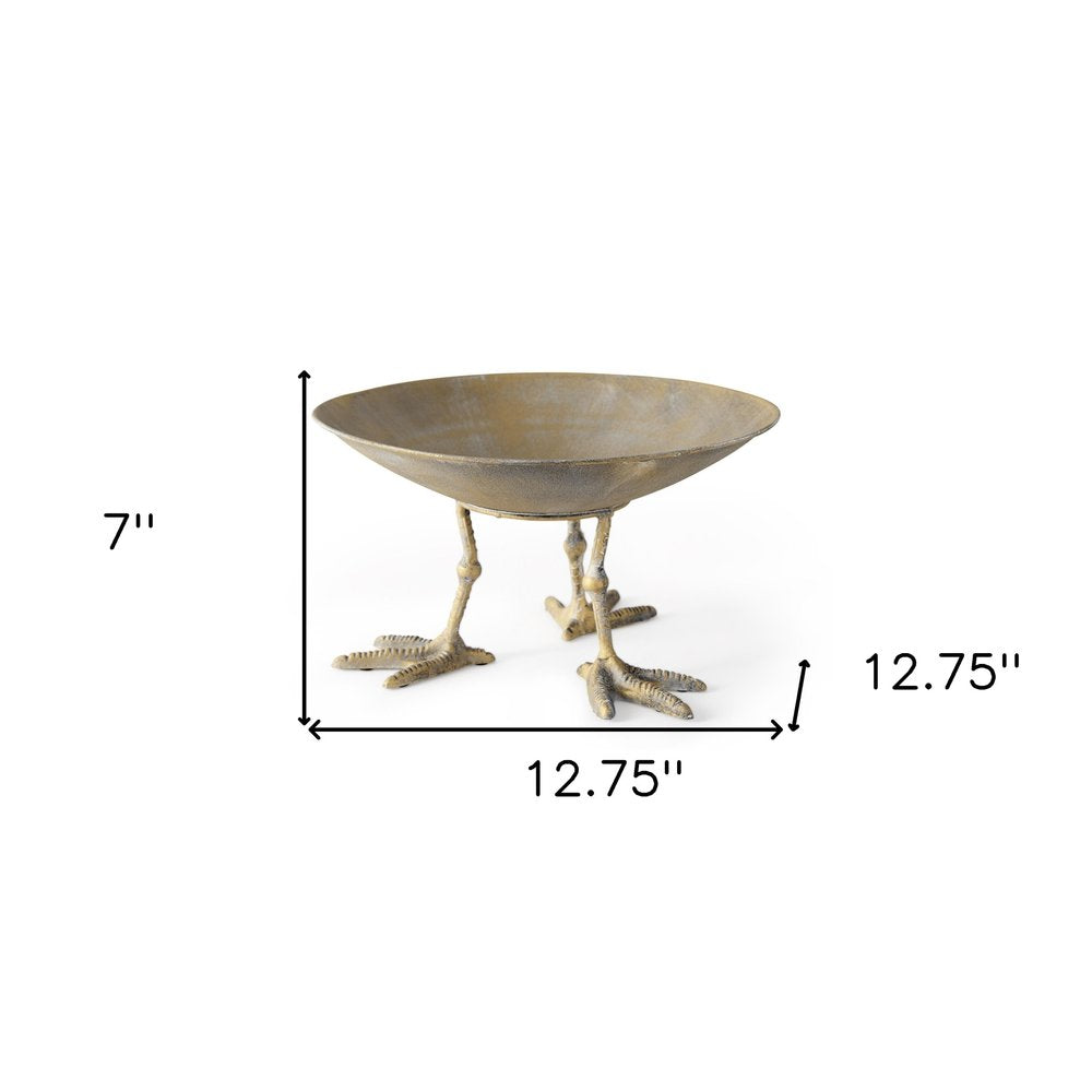 13" Gold Metal Round Centerpiece Bowl HomeRoots