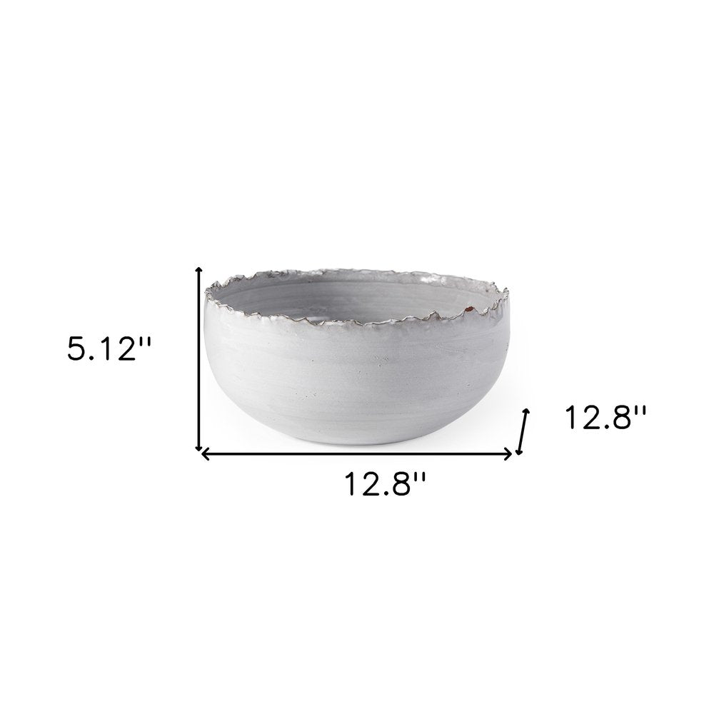 13" White Ceramic Torn Edge Round Centerpiece Bowl HomeRoots