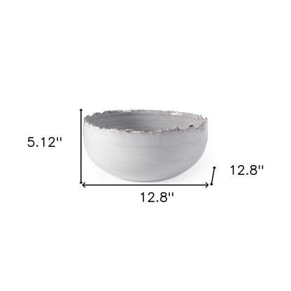 13" White Ceramic Torn Edge Round Centerpiece Bowl HomeRoots