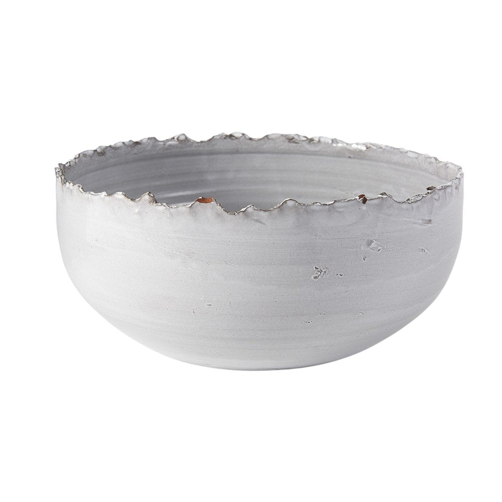 13" White Ceramic Torn Edge Round Centerpiece Bowl HomeRoots