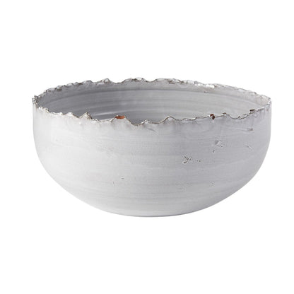 13" White Ceramic Torn Edge Round Centerpiece Bowl HomeRoots