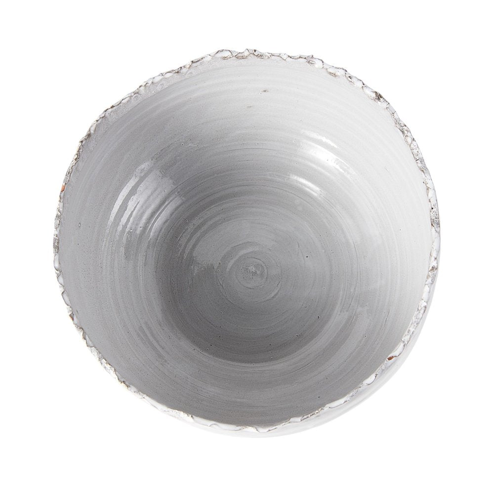 13" White Ceramic Torn Edge Round Centerpiece Bowl HomeRoots