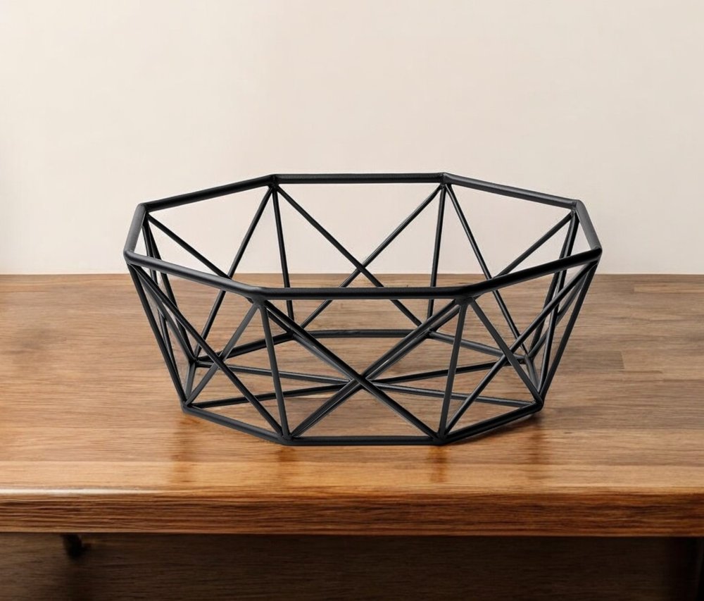 17" Black Metal Geometric Decorative Bowl HomeRoots