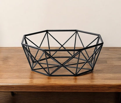 17" Black Metal Geometric Decorative Bowl HomeRoots