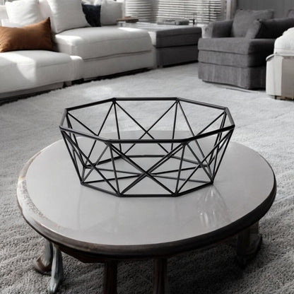 17" Black Metal Geometric Decorative Bowl HomeRoots