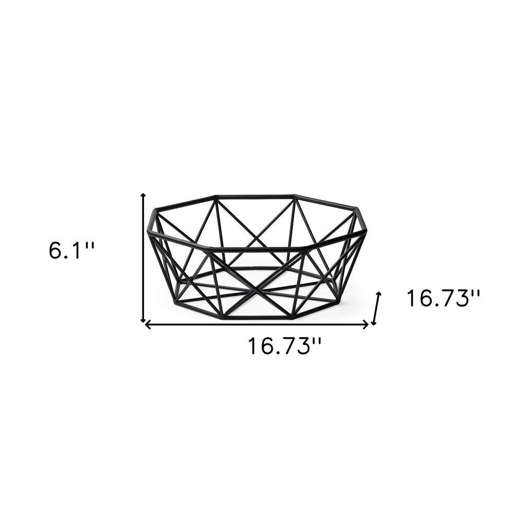 17" Black Metal Geometric Decorative Bowl HomeRoots