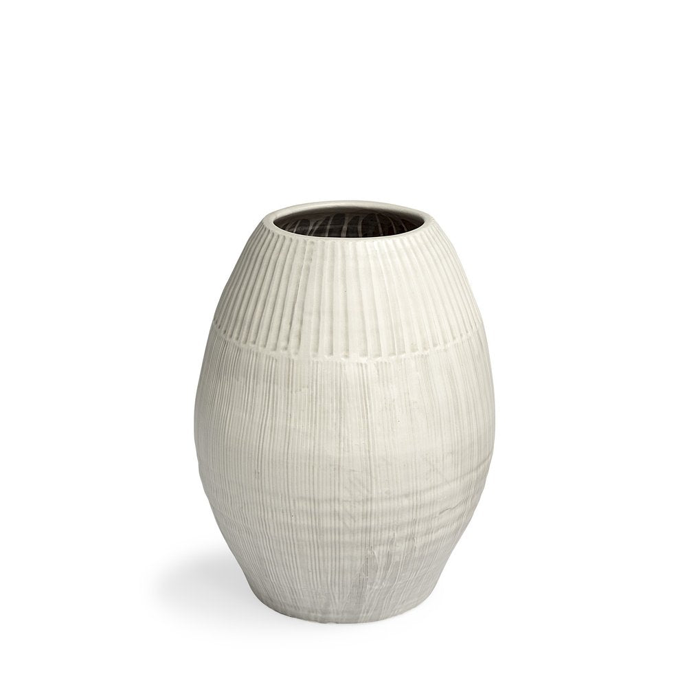 21" White Striped Ceramic Cylinder Floor Vase — view 9