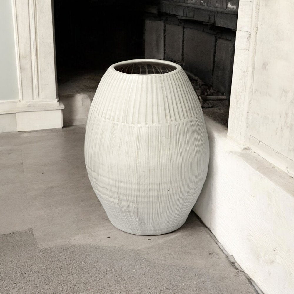 21" White Striped Ceramic Cylinder Floor Vase HomeRoots