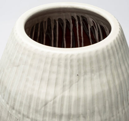 21" White Striped Ceramic Cylinder Floor Vase HomeRoots