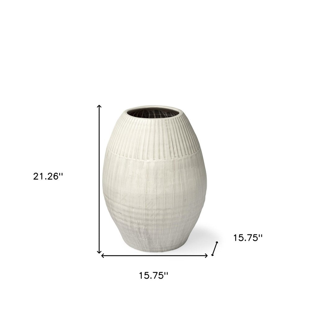 21" White Striped Ceramic Cylinder Floor Vase — view 7