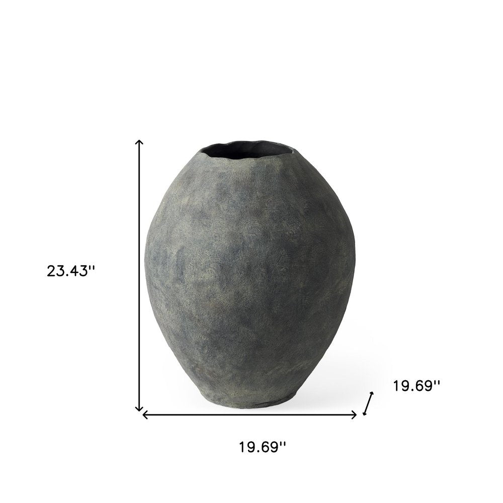 23" Gray Oval Distressed Ceramic Floor Vase HomeRoots