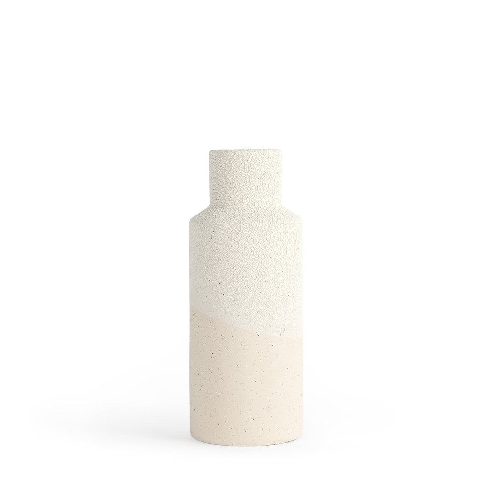 11" Beige And White Color Block Ceramic Cylinder Table Vase HomeRoots