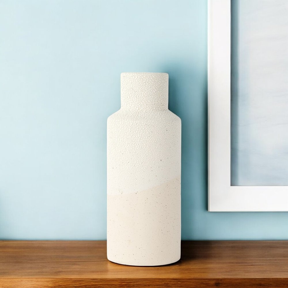 11" Beige And White Color Block Ceramic Cylinder Table Vase HomeRoots