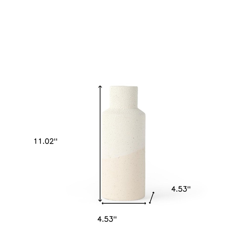 11" Beige And White Color Block Ceramic Cylinder Table Vase HomeRoots