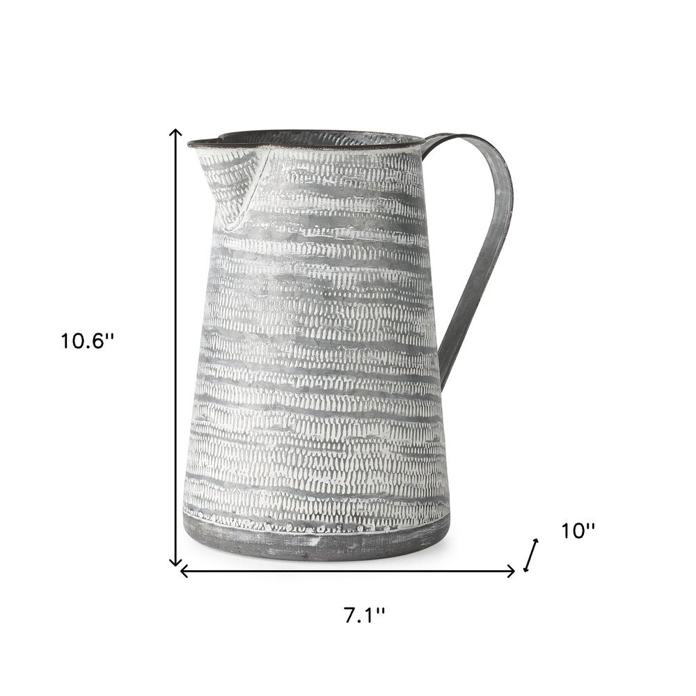 11" Gray and White Abstract Metal Jug Vase HomeRoots