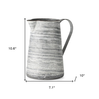 11" Gray and White Abstract Metal Jug Vase HomeRoots