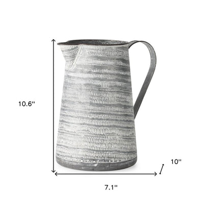 11" Gray and White Abstract Metal Jug Vase HomeRoots